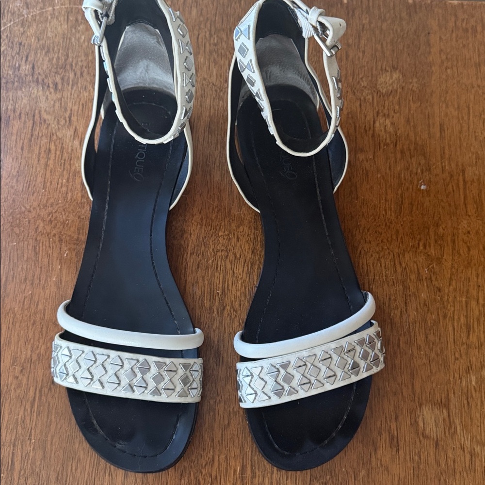 Boutique 9 Stylish Black and White Sandals with Silver Accents